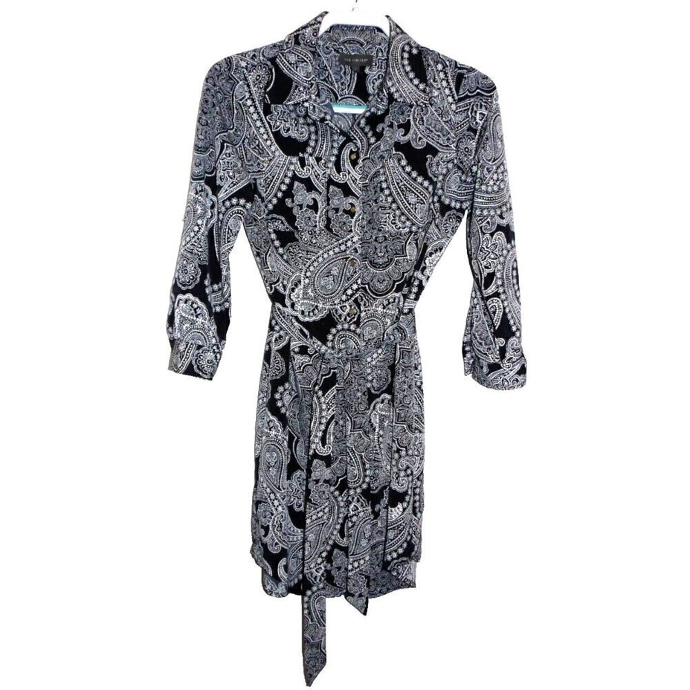 THE LIMITED black & white full button long shirt dress 3/4 sleeve women's size 0